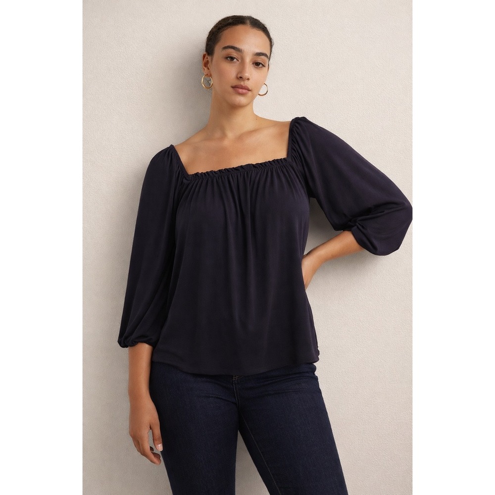 Boden Navy Blue Off The Shoulder Long‎ Sleeve Smocked Top Women US Size 6